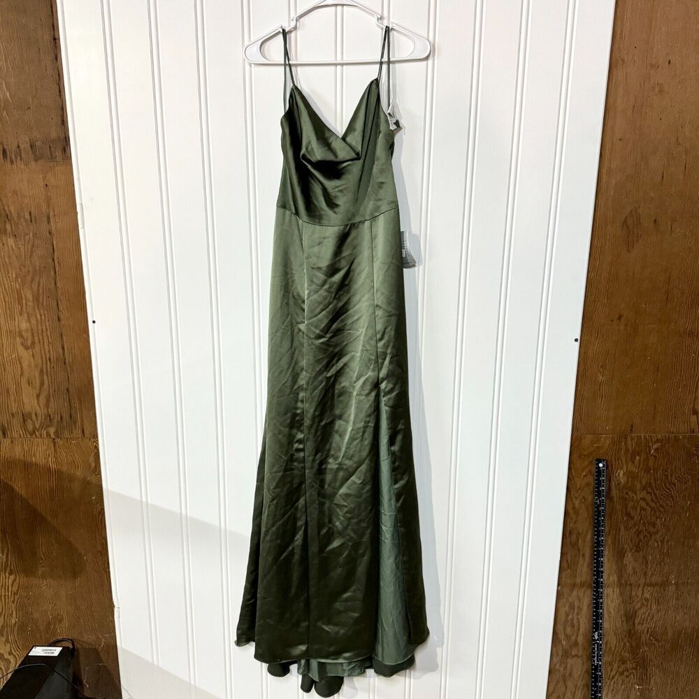 AMSALE Dress Women Size 8 Evening Maxi Olive Green Sleeveless Flared Formal NWT